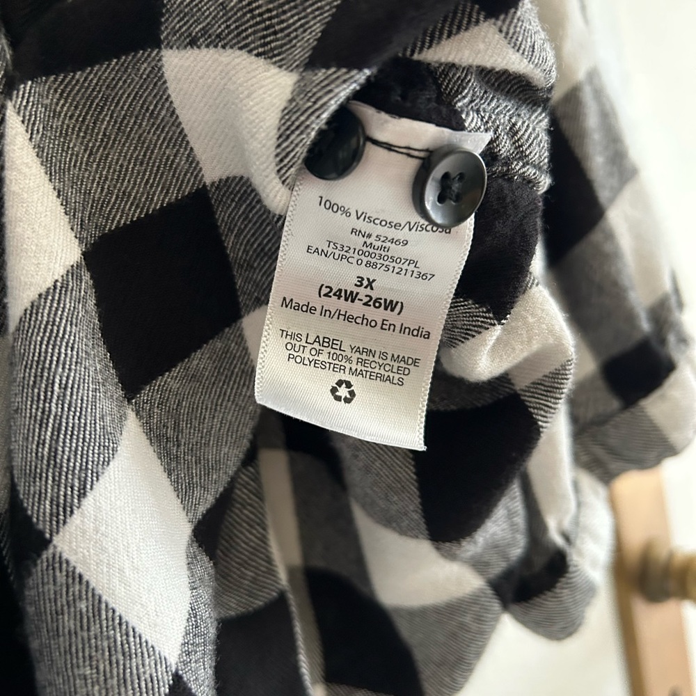👚[Terra & Sky] Western Buffalo Plaid Ruffled Flannel Shirt, Size 3X - Picture 4 of 6
